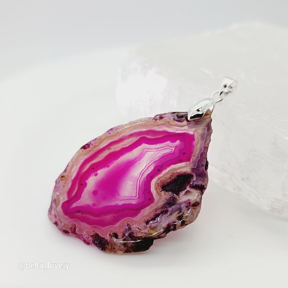 Large! Peachblow Onyx Agate Slice Freeform Pendant Handmade 2.53"